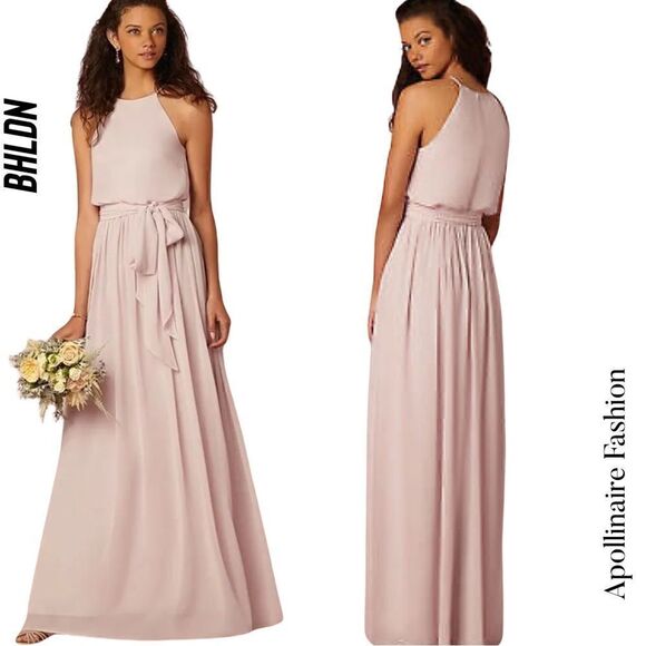 BHLD BY DONNA MORGAN THE ALANA HALTER DRESS IN PALE BLUSH NWT IN SIZE 0 - Picture 1 of 10